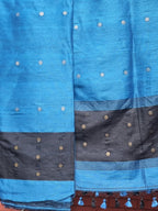 Midnight Blue & Black Handwoven Linen Unstitched Set – Indian Handloom Detail View