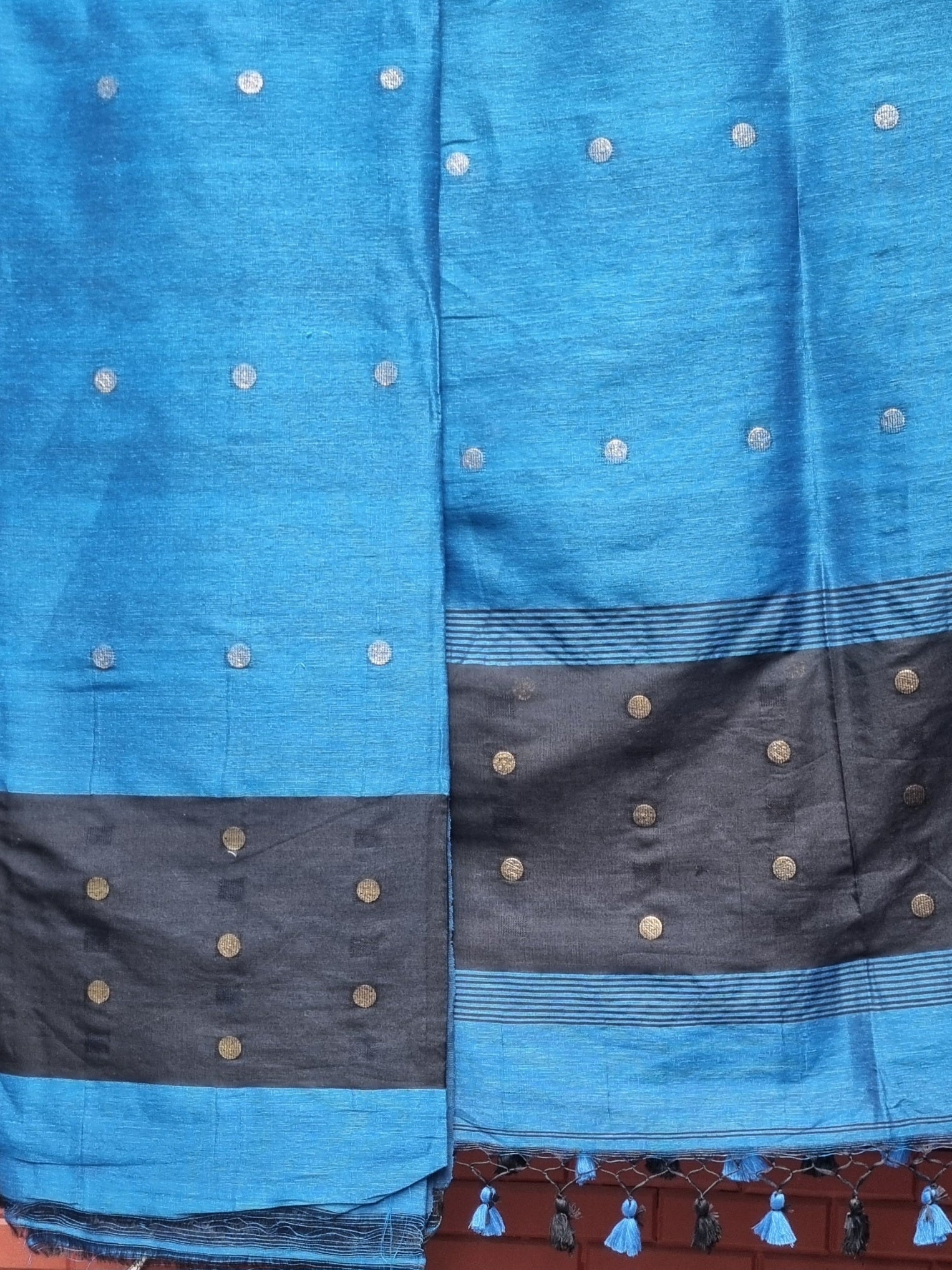 Midnight Blue & Black Handwoven Linen Unstitched Set – Indian Handloom Detail View