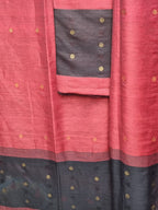 Maroon & Black Handwoven Linen Unstitched Set – Indian Handloom Detail View
