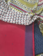 Red and blue Indian handloom unstitched suit set with Chanderi silk dupatta – detail shot