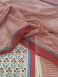 Beige Cotton Unstitched Suit with Block Printed Kota Doria Dupatta – Close View