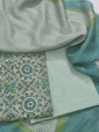 Hues of green cotton block print kurta fabric – 3-piece unstitched suit set detail