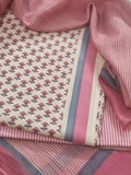 Cream & Pink Cotton Block Print 3-piece Unstitched Suit Set with Kota Doria Dupatta