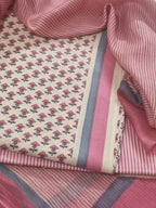 Cream & Pink Cotton Block Print 3-piece Unstitched Suit Set with Kota Doria Dupatta