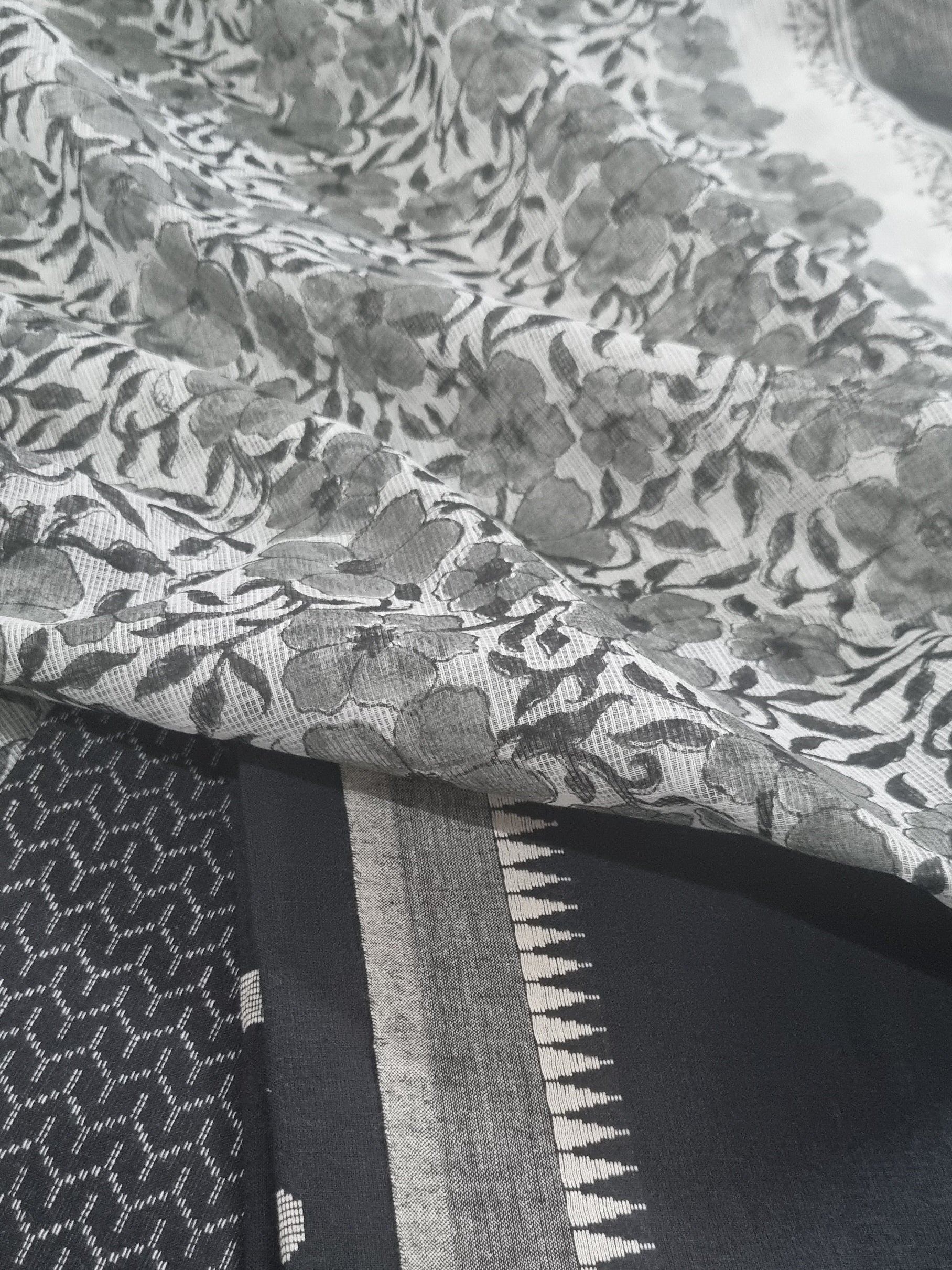 Handloom Cotton 3-Piece Unstitched Suit | Kota Doria Dupatta | Black & White | Indian Handloom | SKU 1071