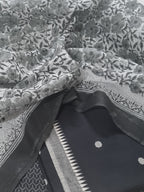 Handloom Cotton 3-Piece Unstitched Suit | Kota Doria Dupatta | Black & White | Indian Handloom | SKU 1071