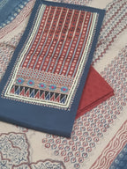 Hand Embroidery Neckline Detail – Blue & Red Cotton Unstitched Suit