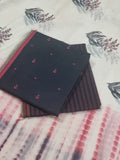 Handloom Cotton 3-Piece Unstitched Suit | Kota Doria Dupatta | Black & Red | Indian Handloom | SKU 1070