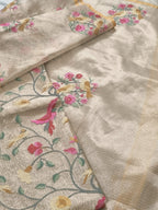 Gold brocade 3-piece unstitched suit with machine embroidery – Indian handloom