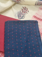 Handloom Cotton 3-Piece Unstitched Suit | Kota Doria Dupatta | Navy Blue & Red | Indian Handloom | SKU 1072
