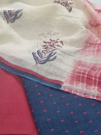 Handloom Cotton 3-Piece Unstitched Suit | Kota Doria Dupatta | Navy Blue & Red | Indian Handloom | SKU 1072