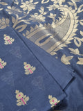 Unstitched blue Banarasi suit set with Karwa Booti weave – ethnic Indian wear