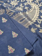 Unstitched blue Banarasi suit set with Karwa Booti weave – ethnic Indian wear