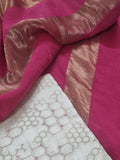 Cream and pink Banarasi unstitched suit — handwoven fabric drape detail, Indian handloom
