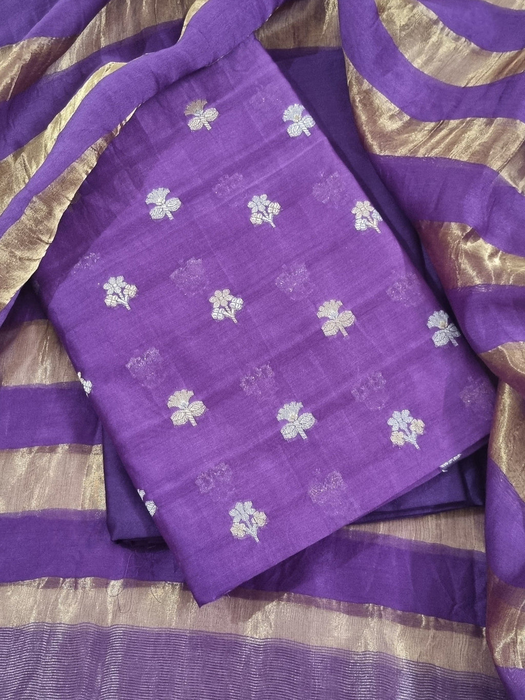 Purple Banarasi unstitched kurta fabric – Indian handloom close-up