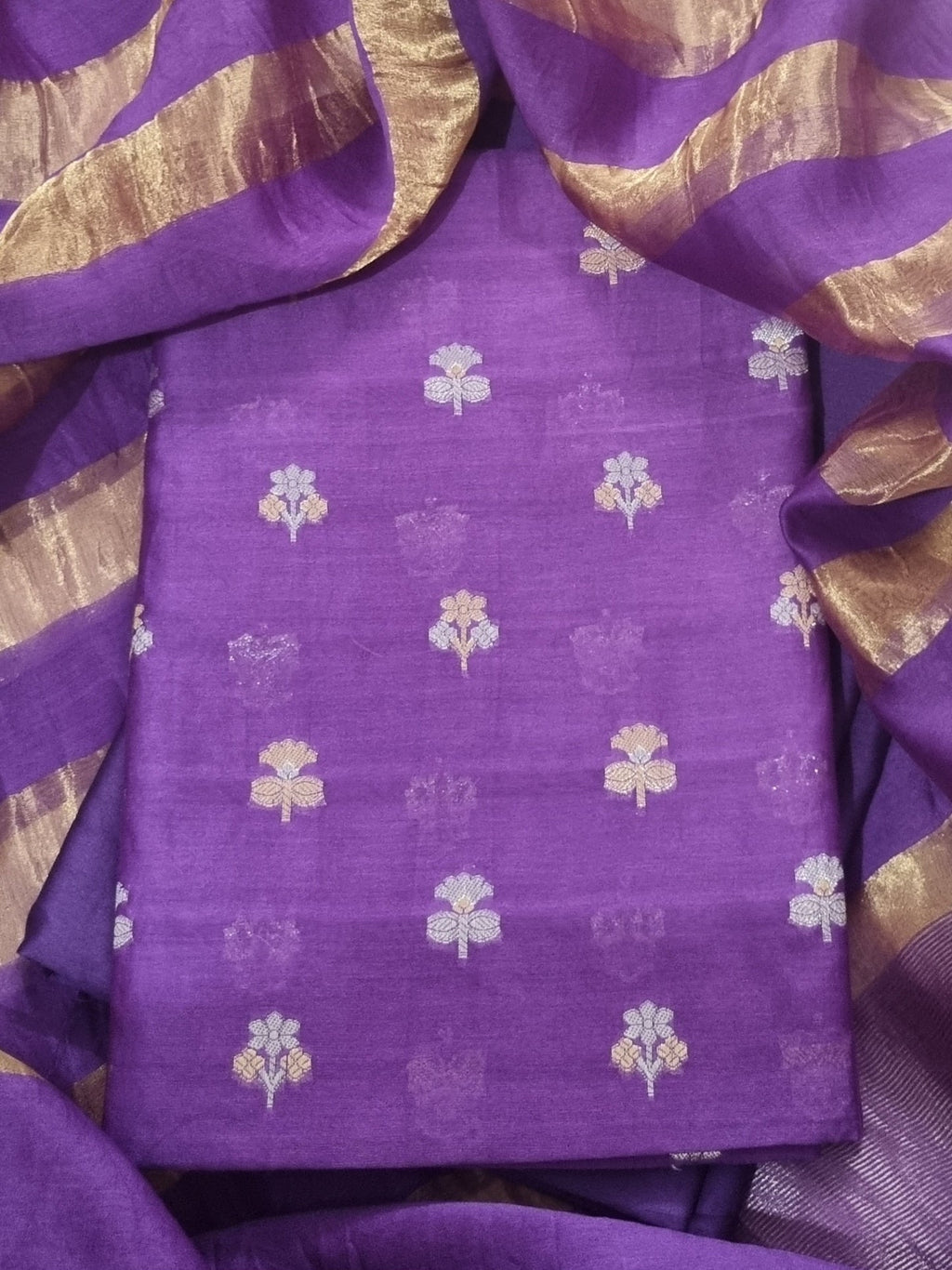 Banarasi Chanderi dupatta with Zari stripes – purple festive wear