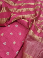 Pink Banarasi silk unstitched suit set with traditional Karwa Booti motif — Indian handloom