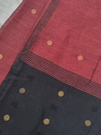 Maroon & Black Handwoven Linen Unstitched Set – Fabric Close-Up