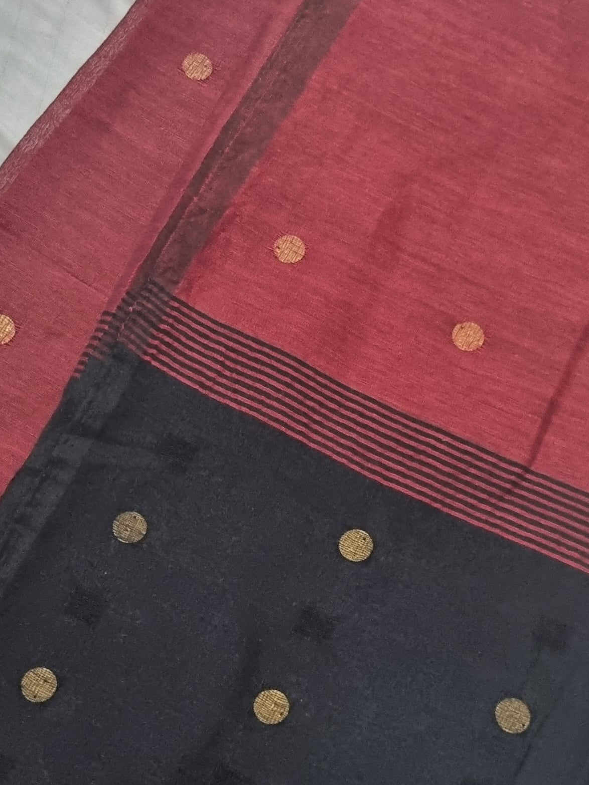 Maroon & Black Handwoven Linen Unstitched Set – Fabric Close-Up