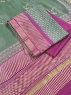 Handloom Maheshwari silk salwar kameez set – light forest green and purple dupatta detail