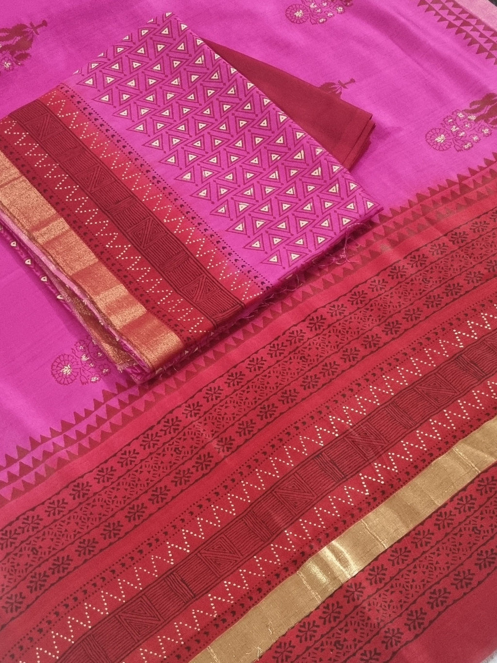 Pink Maheshwari Silk Kurta with Khari Print – Close-Up Detail