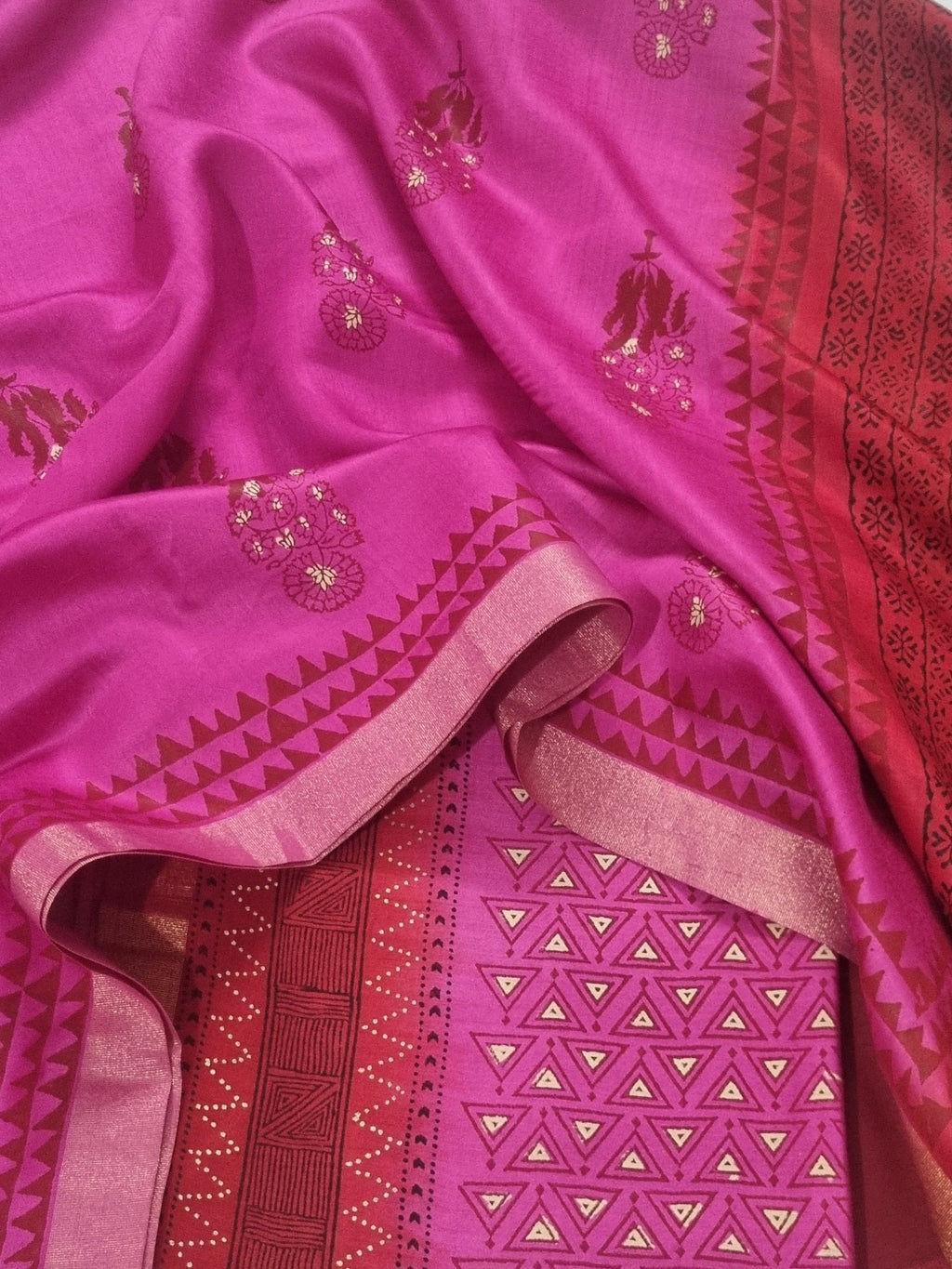 Maheshwari Silk Unstitched Suit Set – Dupatta Drape