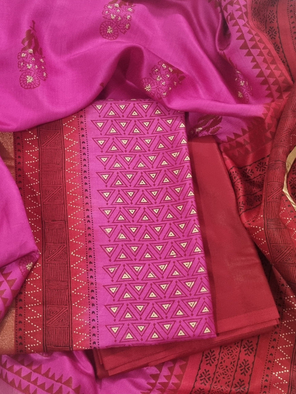 Red Cotton Silk Salwar – Bottom Detail of Pink & Red Suit Set