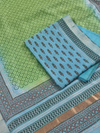 Handloom Maheshwari Silk Unstitched Salwar Kameez Set – Teal Blue Green Ethnic Wear