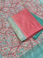 Emerald Green Block Printed Cotton Bottom Fabric – 3-Piece Unstitched Suit Set SKU 1144 | Tantuvanacrafts