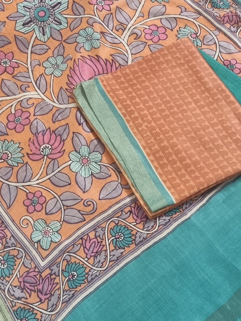 Maheshwari Silk Unstitched Suit Set - Fabric Detail Close-Up