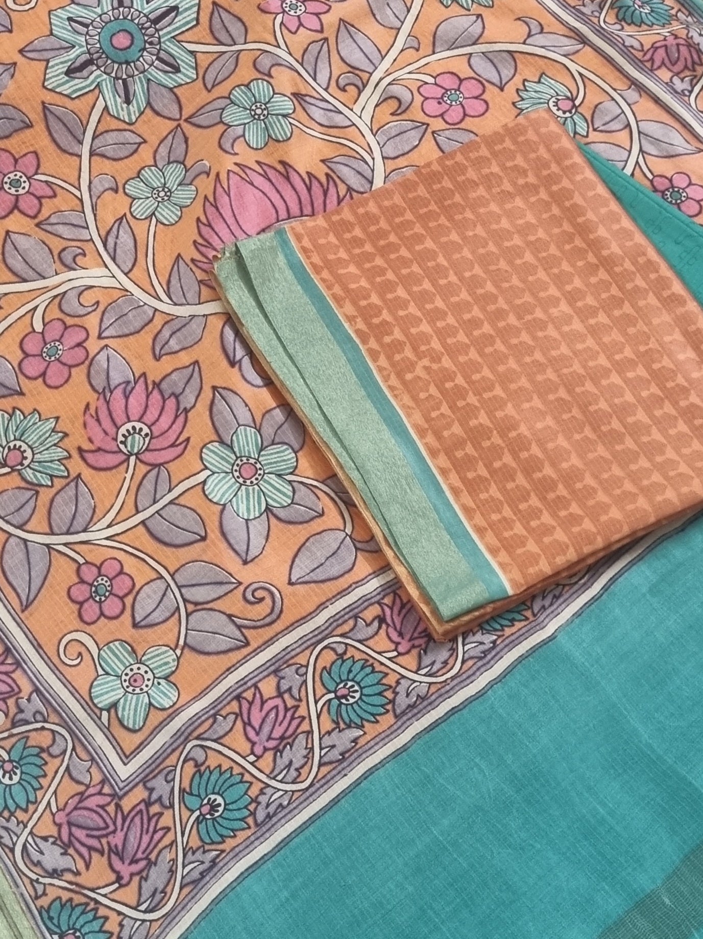 Maheshwari Silk Unstitched Suit Set - Fabric Detail Close-Up