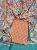 Maheshwari Silk Unstitched Suit Set - Orange Green Weave Pattern