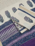 Premium Cotton Block Print Top Detail – Cream Purple Blue – SKU 1141