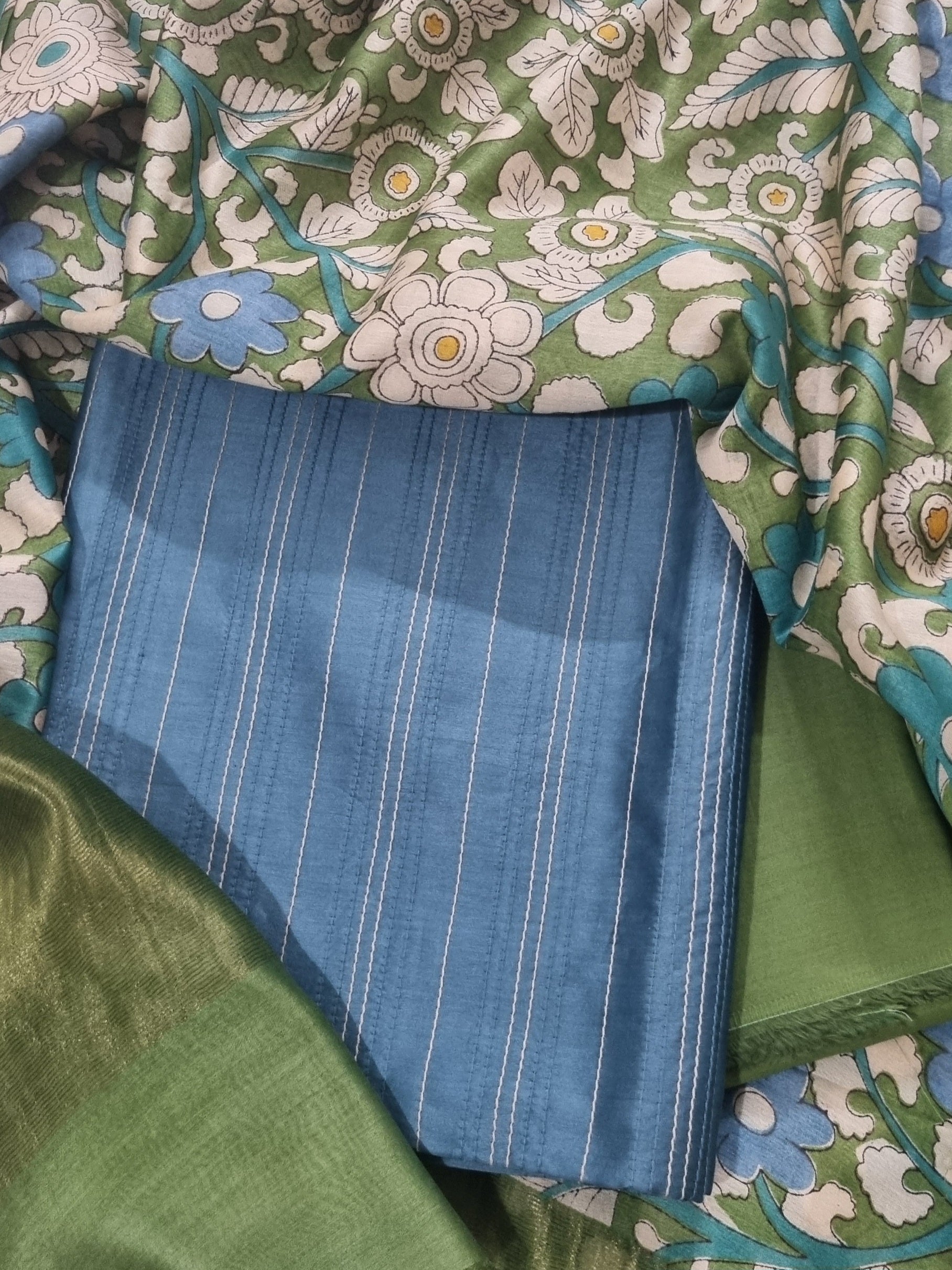 Handloom Chanderi silk unstitched salwar kameez with Kalamkari print – detail view