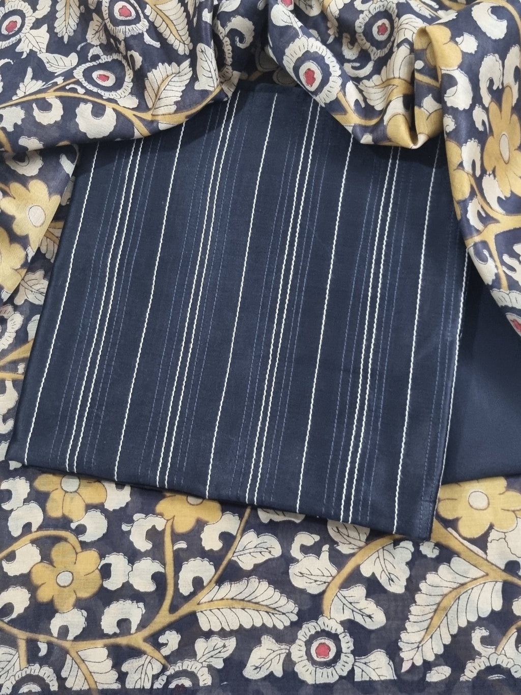 Handloom black Chanderi silk salwar kameez with Tagai work – detail view