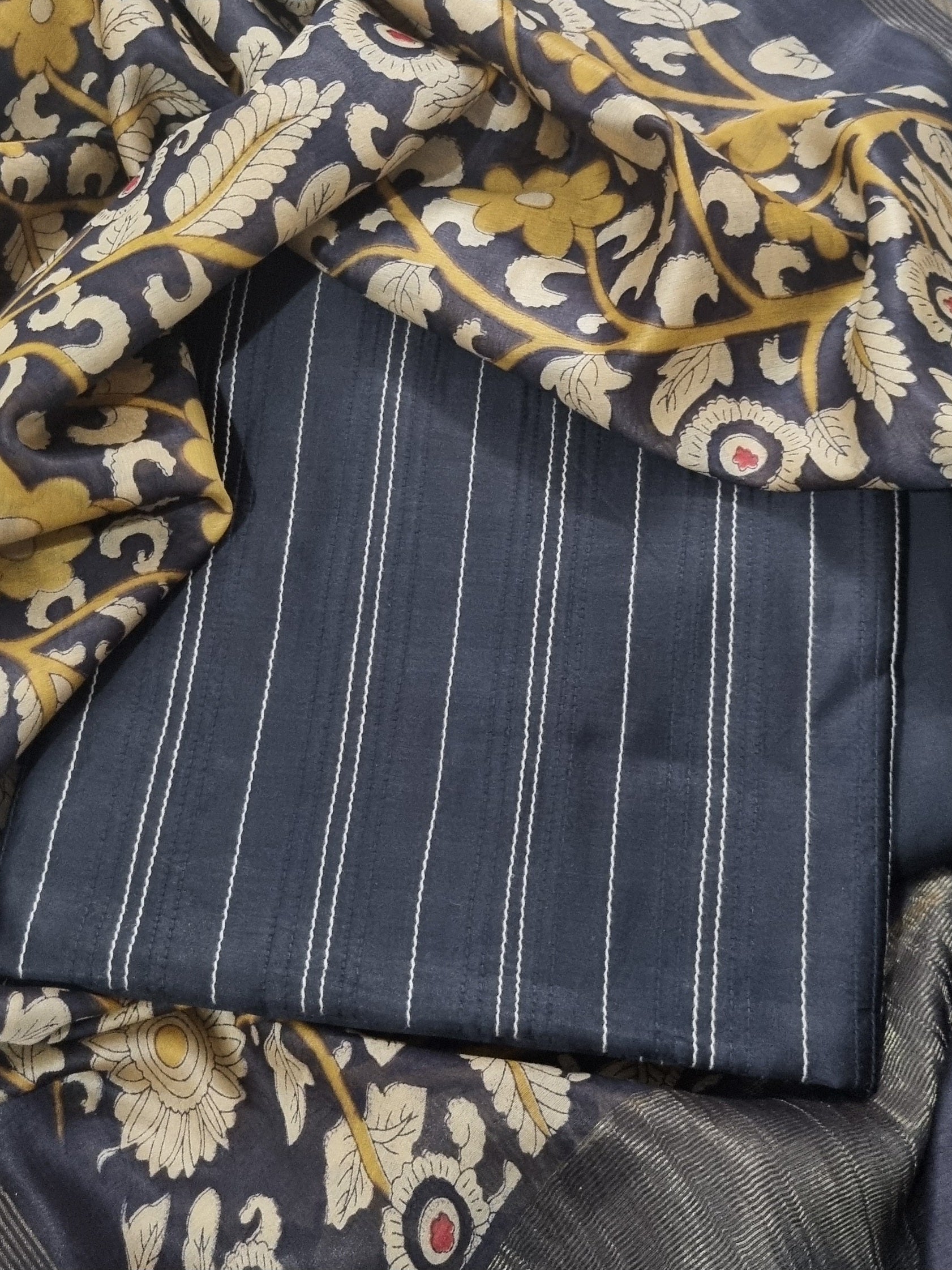 Black Chanderi silk suit set with Zari gold dupatta borders – close-up