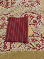Maroon yellow Kalamkari Chanderi 3-piece unstitched suit – editorial shot