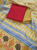 Golden Zari Buti motifs on Dola Silk dupatta — Bagh print Indian handloom unstitched suit SKU 1239