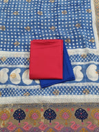 Royal Blue Dola Silk dupatta with Bagh print & golden Zari motifs — Indian handloom unstitched suit set SKU 1238
