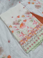 Orange Embroidery on Cream Cotton Kameez – Handwoven in India – SKU 1236