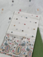 Cream & Green Embroidered Cotton Suit Set – Front View 
