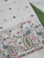 Cream & Green Embroidered Cotton Salwar Kameez – Close-up