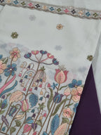 Purple embroidered cotton suit set with cream dupatta – side view - Tantuvanacrafts