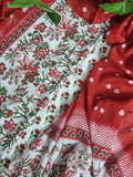 White and Red Block Print Cotton 3-Piece Unstitched Suit – Close View