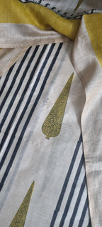 Indian Handloom Block Print Munga Silk Suit – Fabric and Print Close-Up