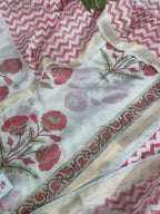 Hand Block Print Cotton Suit Material – White Red Mughal Motifs