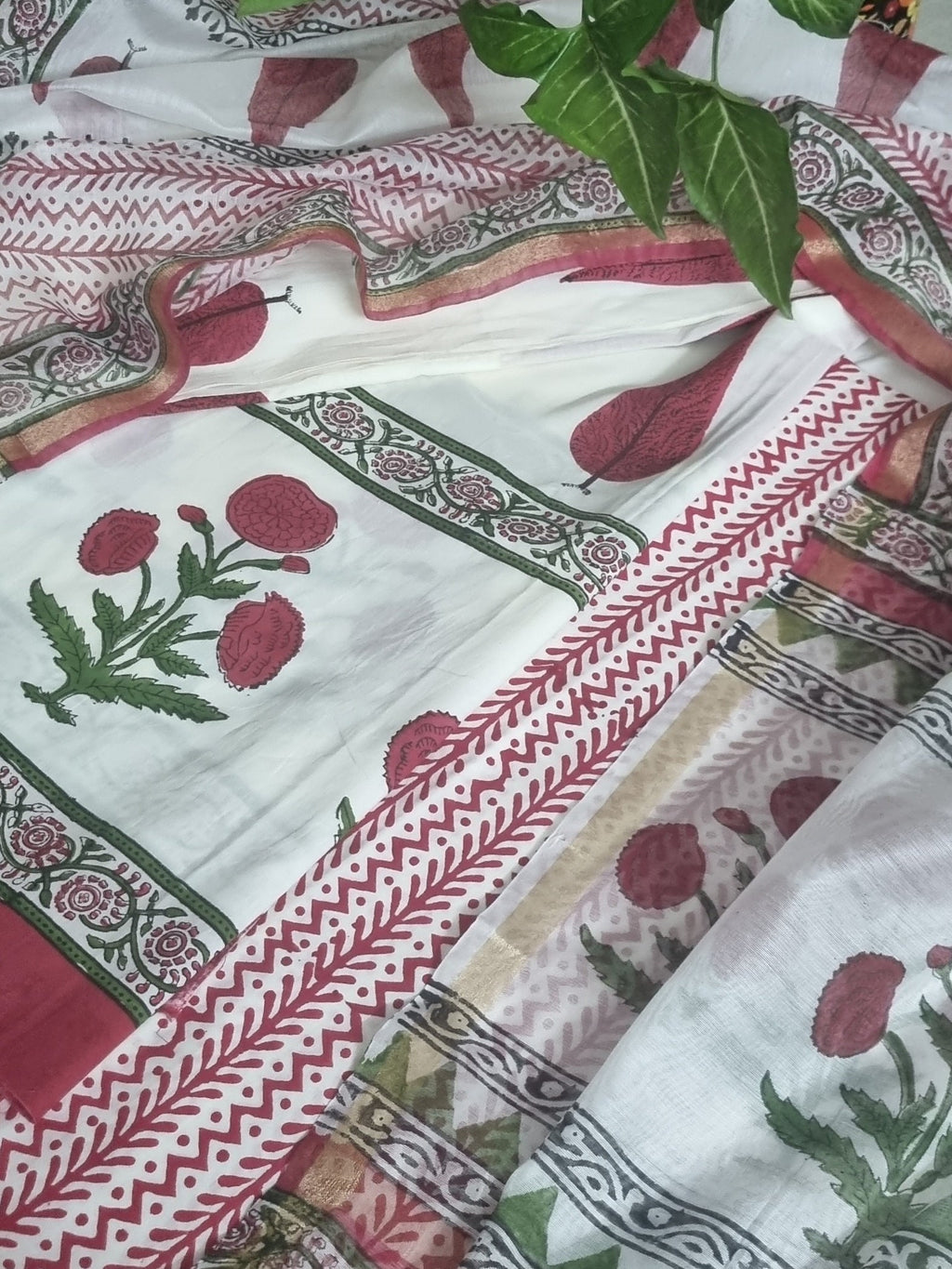 Indian handloom 3-piece unstitched suit set – full length model shot