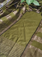 Maheshwari Silk Zari dupatta in mehandi green – sheer silk with gold Zari border detail