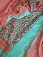 Indian handloom Chanderi silk 3-piece unstitched suit – Floral Mughal print detail