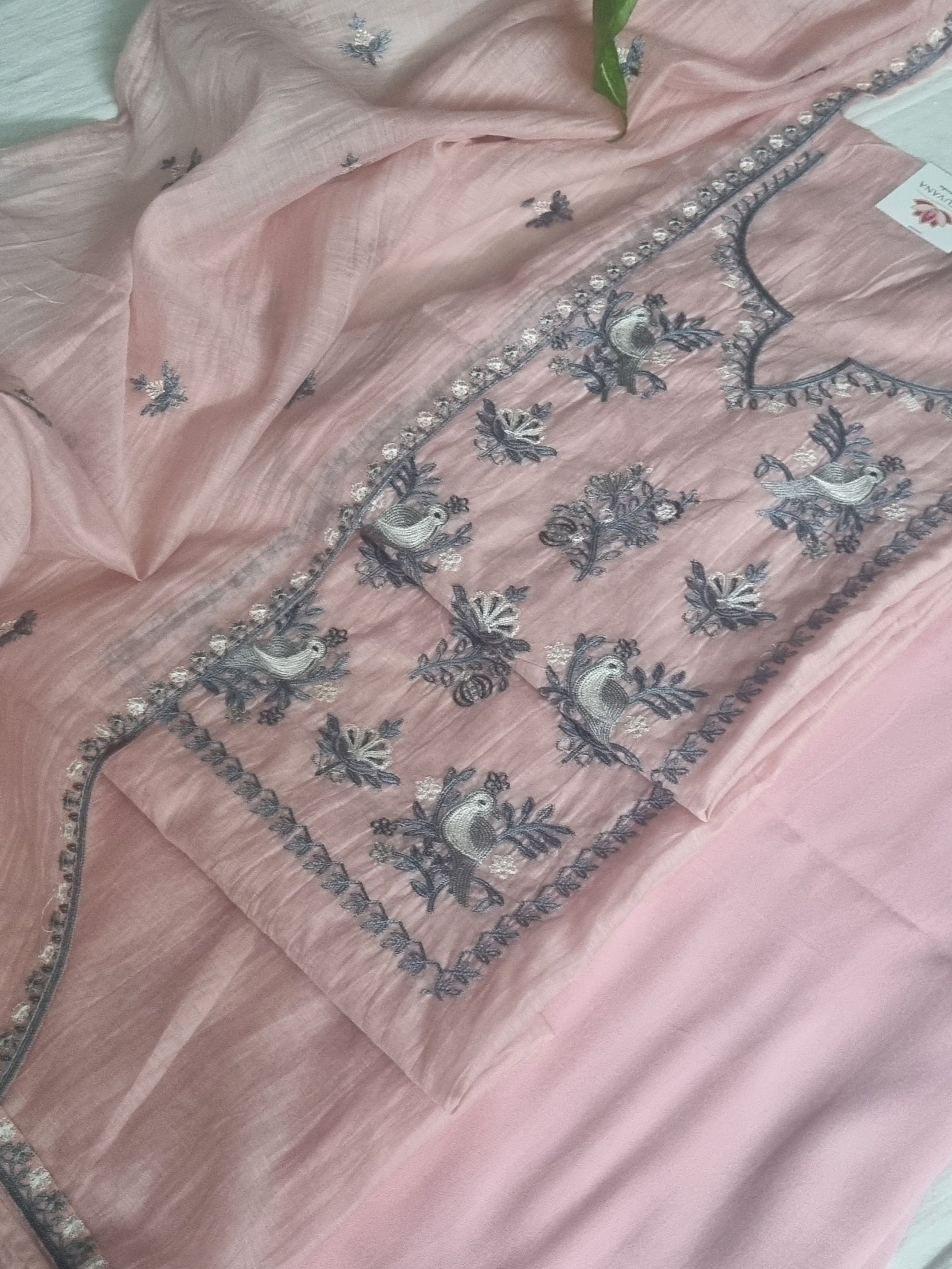 Powder pink unstitched suit – bottom and dupatta fabric detail